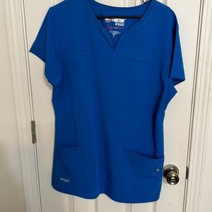 BARCO Grey anatomy set of two scrub tops one royal blue and one teal color.